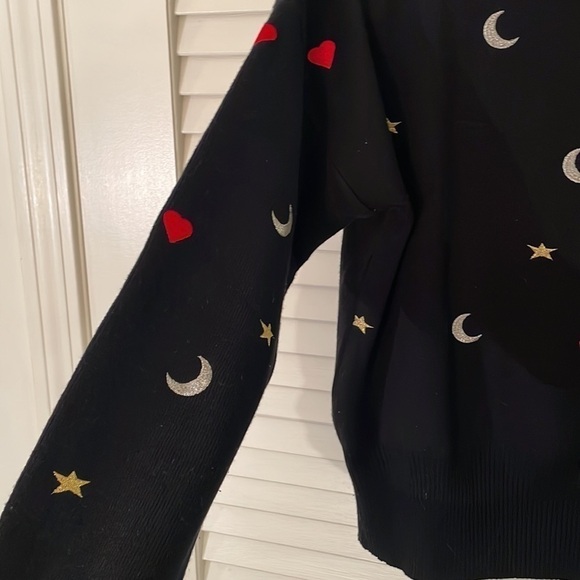 VINTAGE MEISTER GOLD Stars Silver Moon Red Hearts Embroidered Turtleneck Sweater - Picture 5 of 11